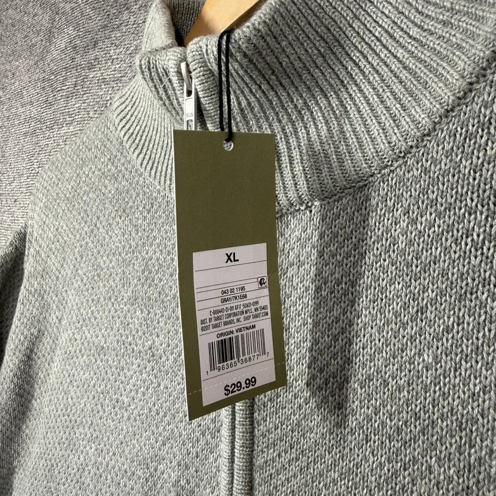 Goodfellow & Co Sweater Mens XL Gray 100% Cotton Textured Quarter Zip NWT